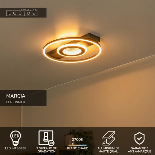 Lucide MARCIA - Plafonnier - LED 3 StepDim - 1x32W 2700K - Noir | Essential - USP